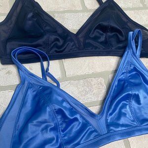 Aerie AEO Silky Satin Triangle Bralette 2 Pack Bundle Set Blue Women's Size XL